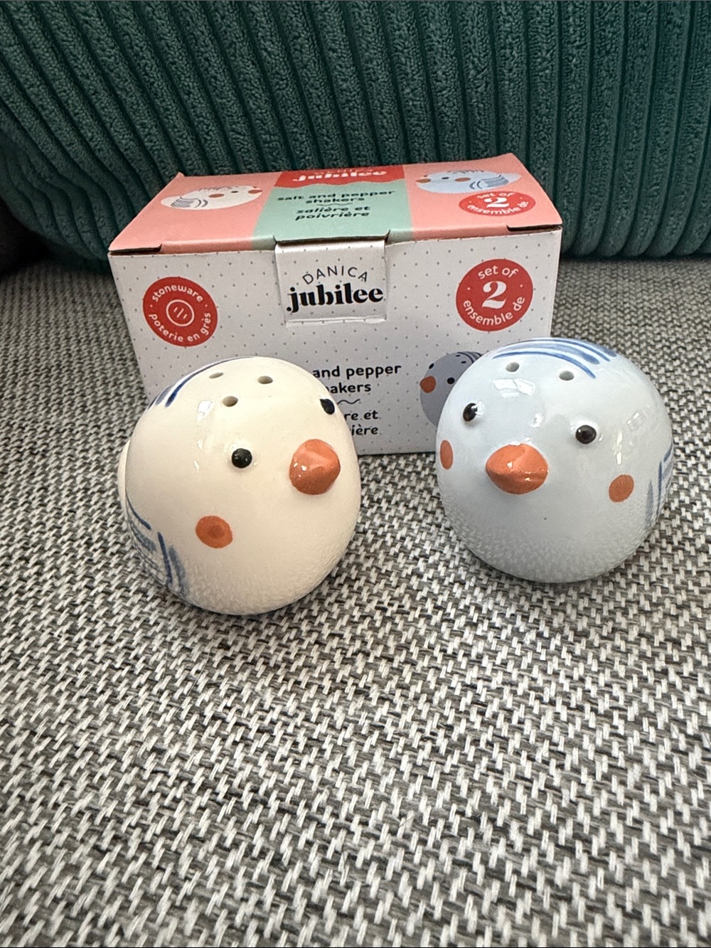Danica Jubilee Blue & Cream Bird Salt and Pepper Shakers - Set of 2 New in Box